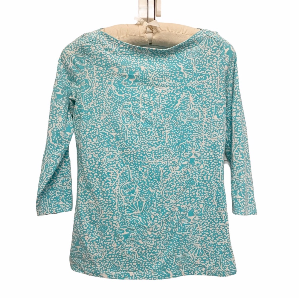 Lilly Pulitzer Andie Turquoise Boat Neck 3/4 Length Sleeve Top in a Size XS